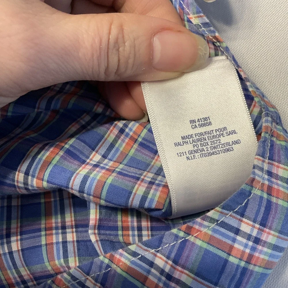 Ralph Lauren‎ Button Down Shirt Boys Medium 10-12 Blue Plaid Pony Short Sleeve